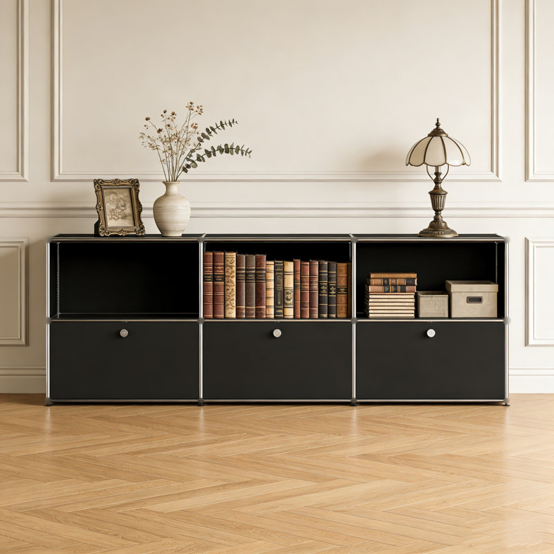 Meuble télé modulaire avec rangement et classeur en métal , Noir