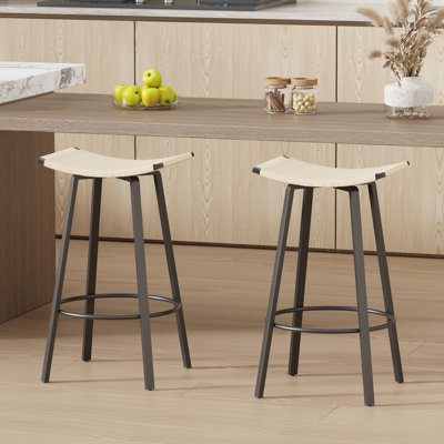 Counter Height Bar Stools Backless Handwoven Kitchen Dining Chairs With Round Footrest Set Of 2 PVC Weaving Pub Stool For Indoor & Outdoor