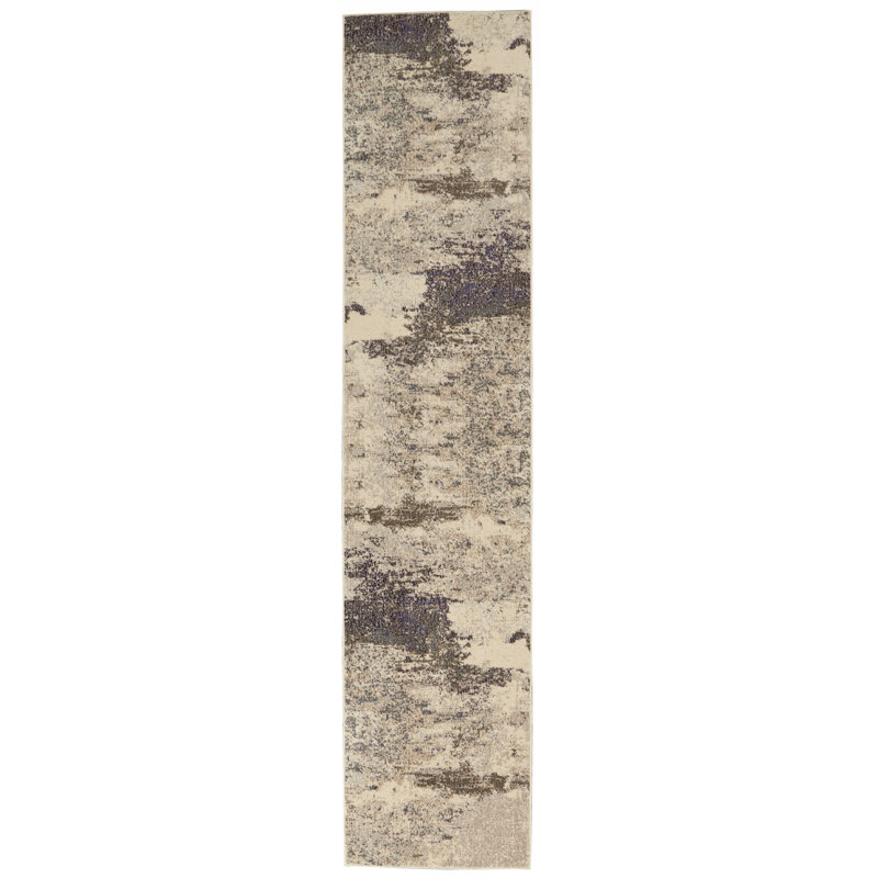 Tapis abstrait ivoire / gris Adriennie, Tapis de couloir 2 pi 2 po x 7 pi 6 po