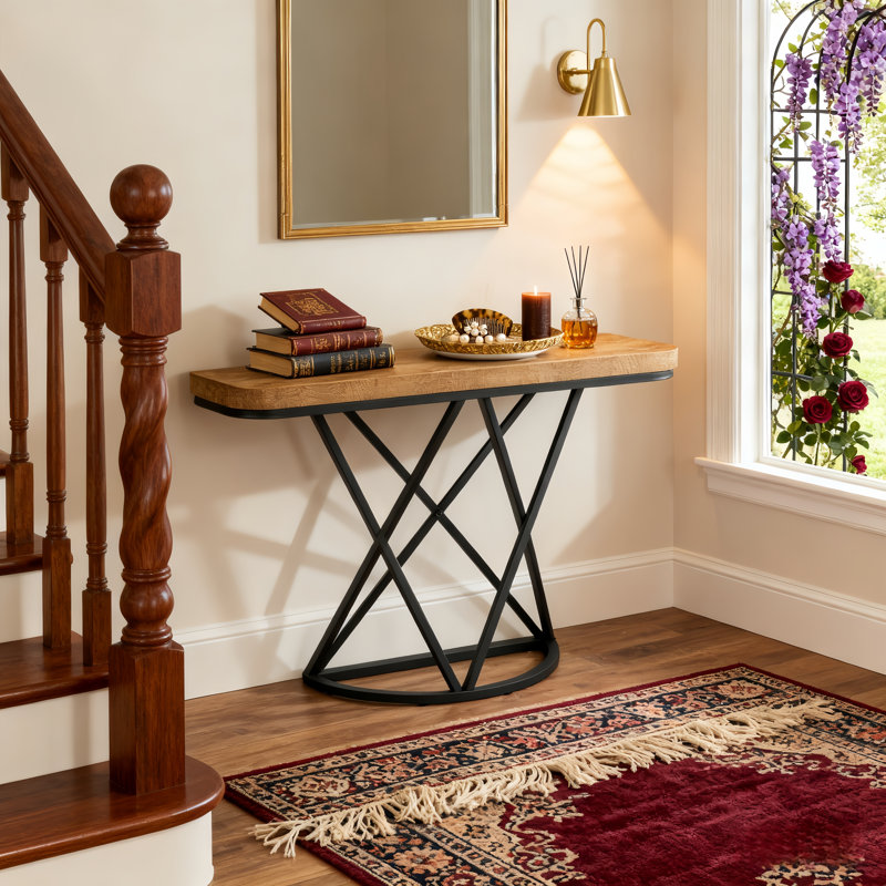 41.33" Console Table With Metal Geometric Base For Entryway, Living Room