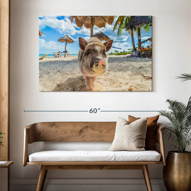 Cochon sale sur la plage, H 32 po x l 48 po