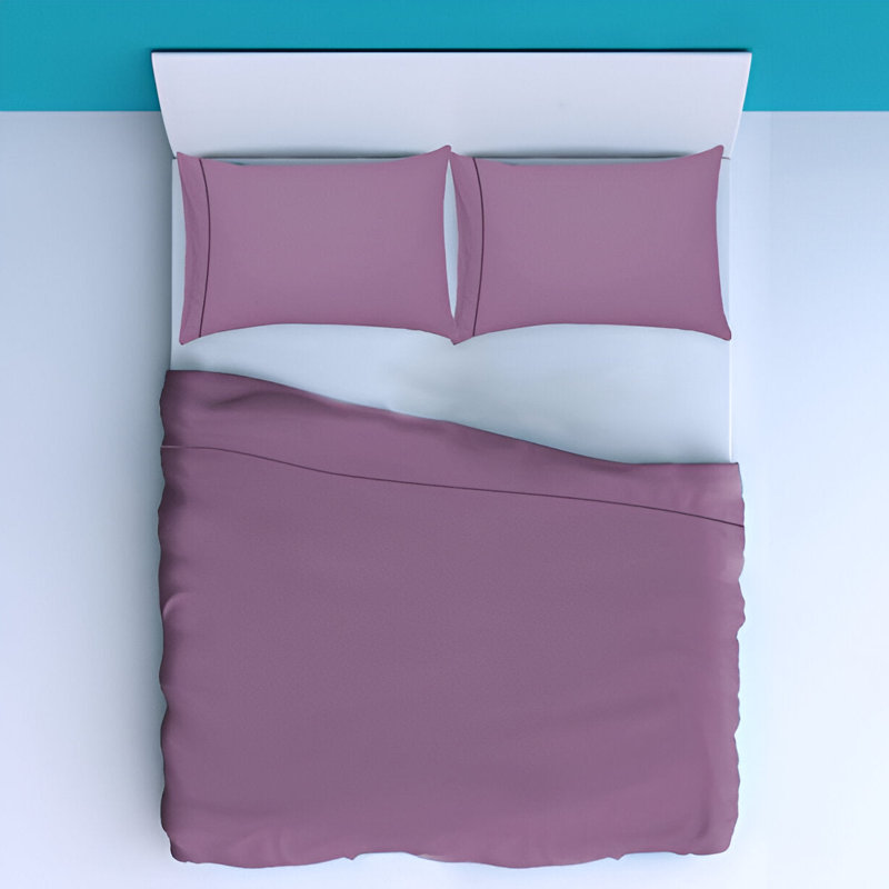 400TC Luxurious Single Embroidery Sateen Solid Cotton 4 Piece Sheet Set Fitted Sheet Fits Upto 16" Deep Pocket, Lilac