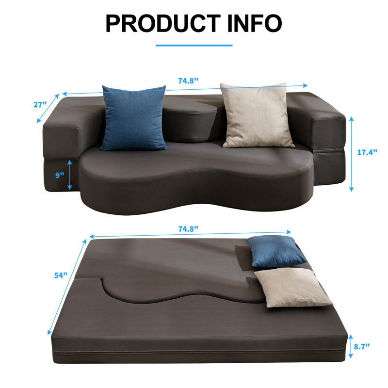 Boneless Wrought Studio™ Full Size Folding Sofa Bed, Futon Sofa Couch With Faux Leather, Convertible Sofá Sleeper Bed With Memory Foam, Foldable Floor Couch Bed For Living Room, Guest Room, Bedroom
