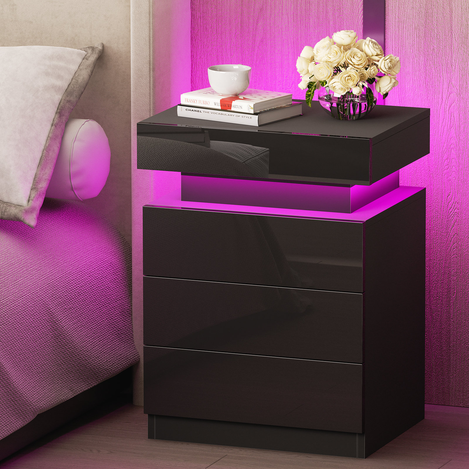 Glossy black deals nightstand