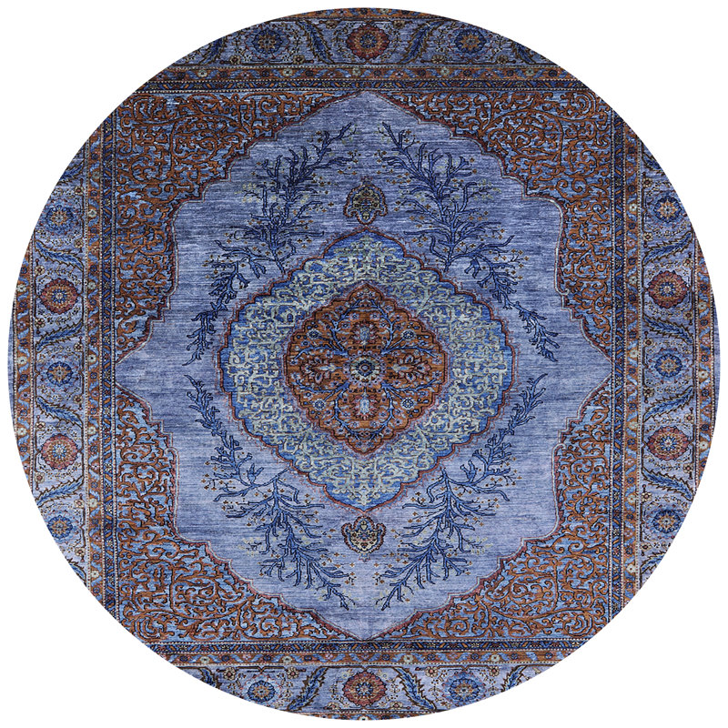 Tapis oriental bleu / brun, Rond 3 pi