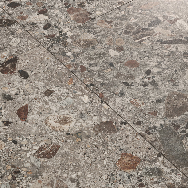 Rizo 48x48 Matte Terrazzo Look Porcelain Tile, Fossil Gray