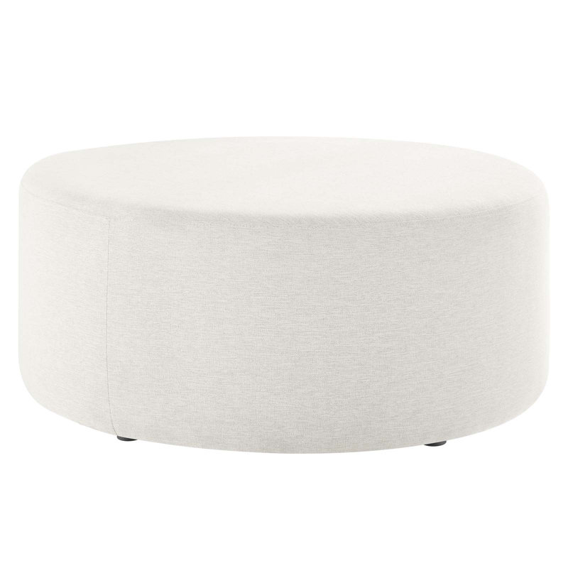 Modway Callum Large 38" Round Woven Heathered Fabric Upholstered Ottoman, Heathered Weave Ivory Fabric