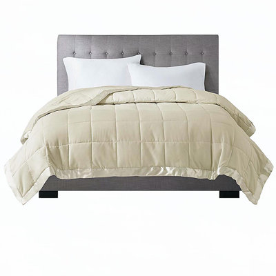 Couverture légère en duvet synthétique avec bordure satinée crème double / grand