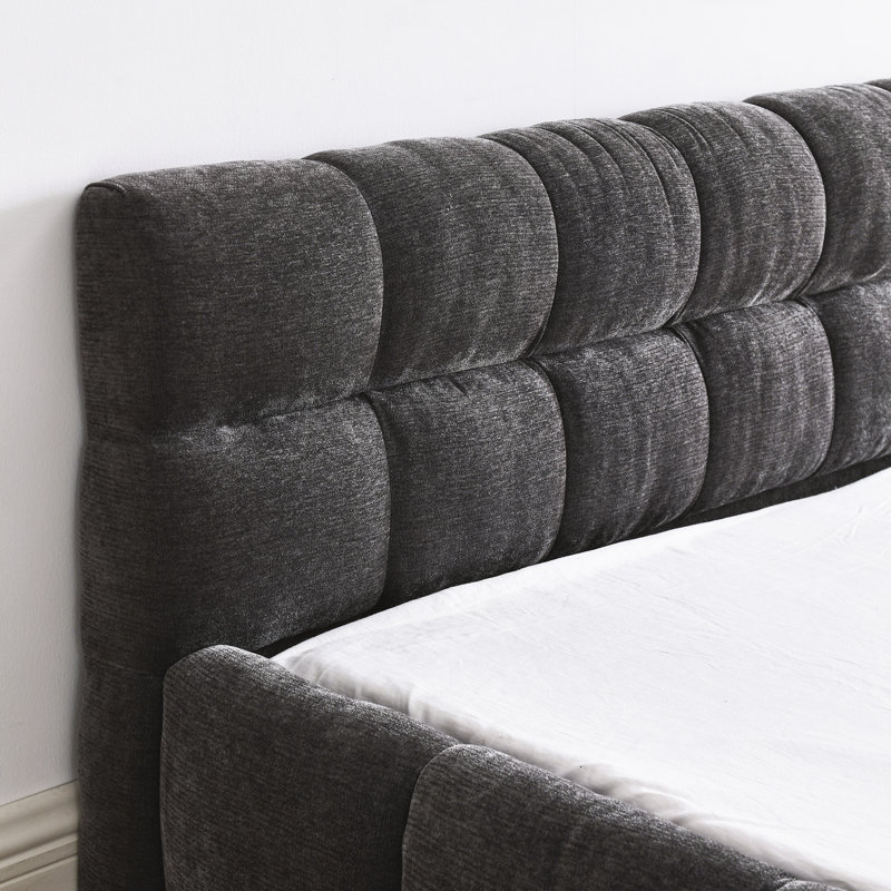 Lit plateforme sans sommier grand format en chenille avec structure de revêtement moderne, tête de lit et support solide, sommier, chambre à coucher