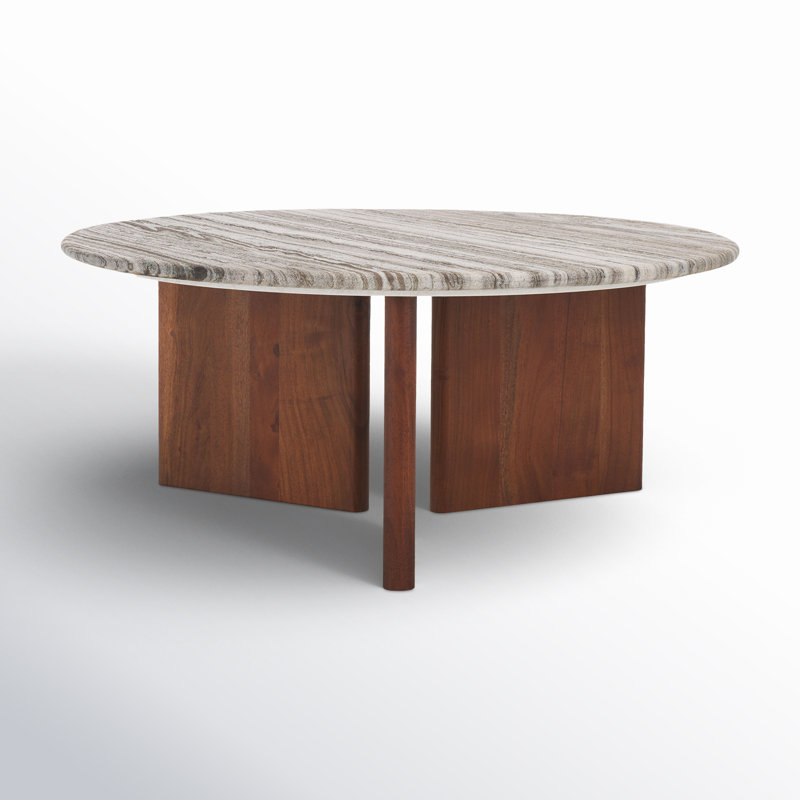 Ferney Round Marble Top Coffee Table, Walnut