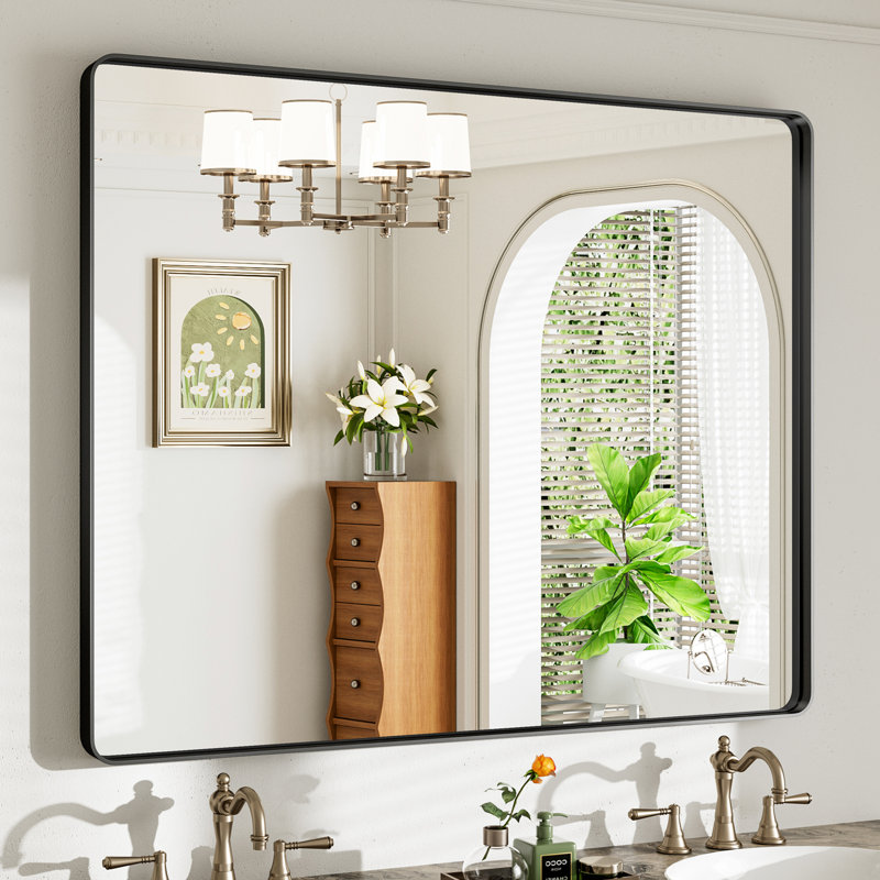 Miroir de salle de bain mural Llesenia, 36 po x 44 po, Noir mat, Rectangulaire