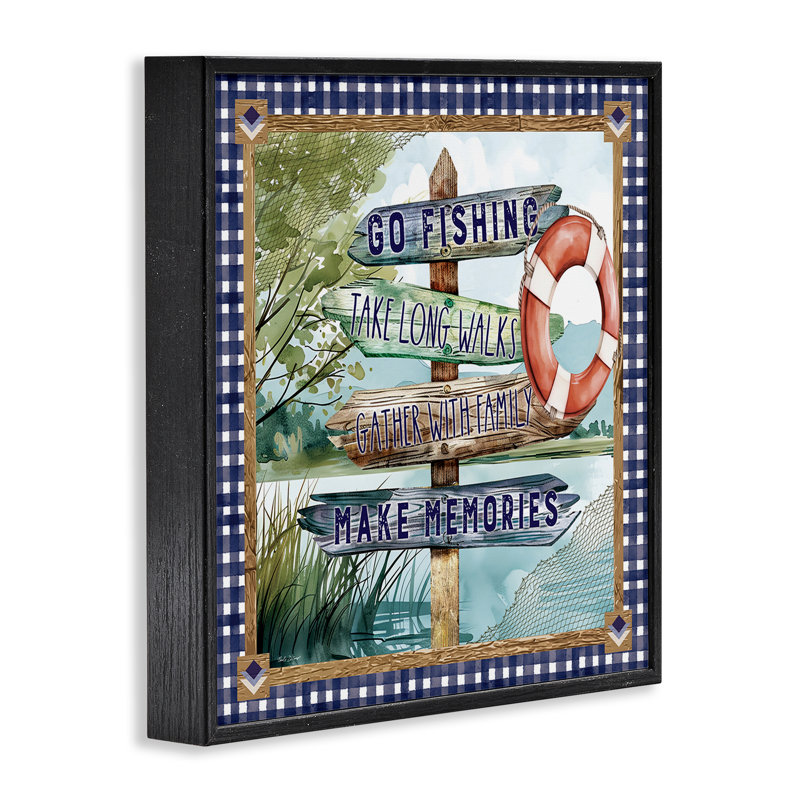Plaid Border Lake, giclée encadrée, design par Nicole DeCamp, H 17 po x l 17 po, Giclée encadrée noir minuit