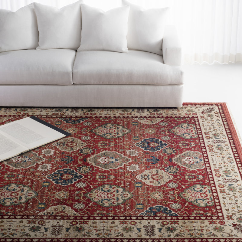 Elysian Bloom Red Floral Hand-Knotted Rectangular Rug