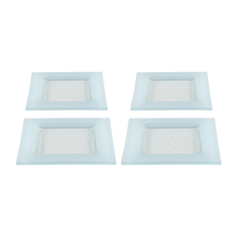 Ensemble de 4 assiettes carrées en verre 6 po x 6 po, Bleu clair
