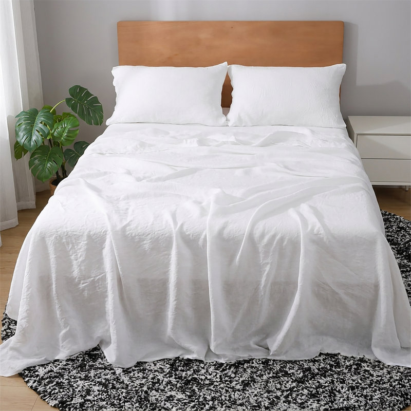 Ensemble de draps en lin blanc, Queen