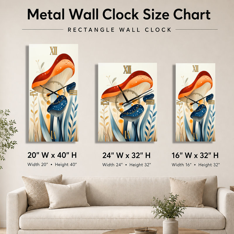 Quiet Mushroom Study - Botanical Large Wall Clock, 32" H x 16" W - Rectangle
