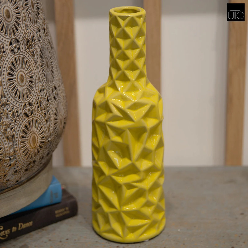 Ceramic Vase Gloss Finish Yellow , 22" H x 5.5" W x 5.5" D, Yellow