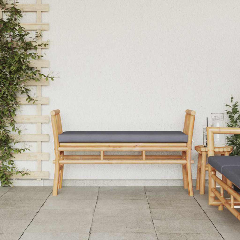 Garden Bench With Cushion 110 X 38 X 65Cm Bamboo, Gray