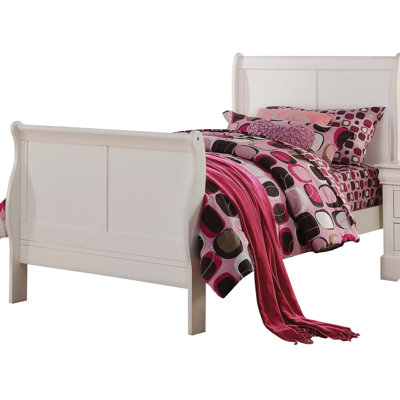 White Full Sleigh Bed with Curved Headboard, and Integrated Storage Drawer
