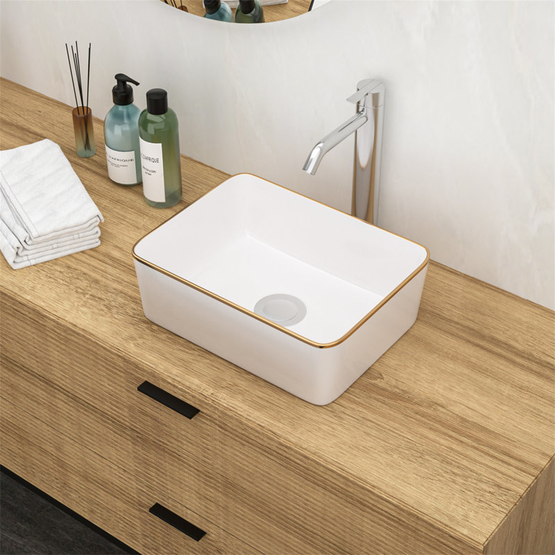 MONSFEST 12'' Ceramic Rectangular Bathroom Sink, Gold