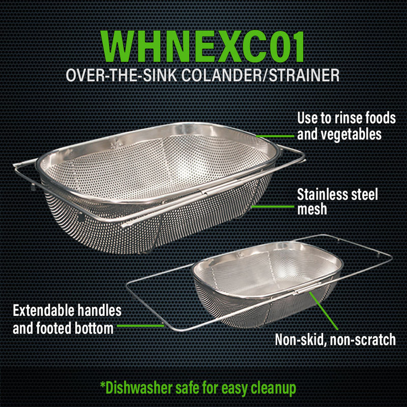 Silver Stainless Steel Over The Sink Extendable Colander Strainer
