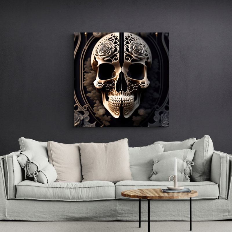 «Two Flowers Skull» par Stephen Chambers - photographie sur toile tendue, H 18 po x l 18 po x P 1,5 po