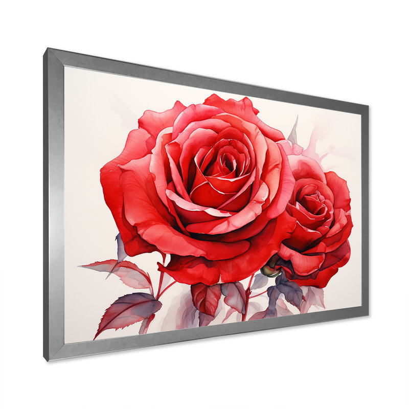 Red Roses Resson sur toile, H 34 po x l 44 po x P 1,5 po, Cadre simple argenté