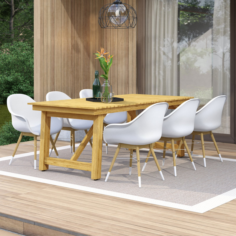 Anautica 6 - Person Teak Wood Patio Dining Set with Extendable Rectangular Table