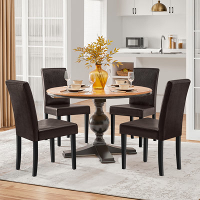 4PCS Faux Leather Dining Room Chairs High Back Padded Rubberwood Legs