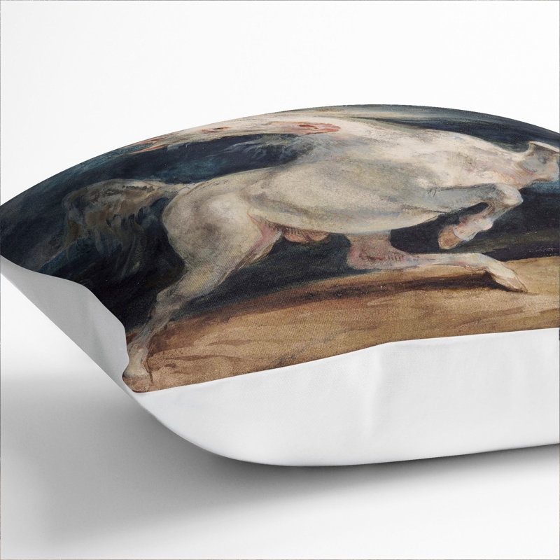 Frightened Horse Square Throw Cushion, 40cm H x 40cm W x 15cm D, White