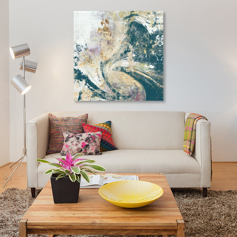 «Teal Aérien», reproduction sur toile, H 37 po x l 37 po x P 1,5 po, Pas de tapis, Toile tendue