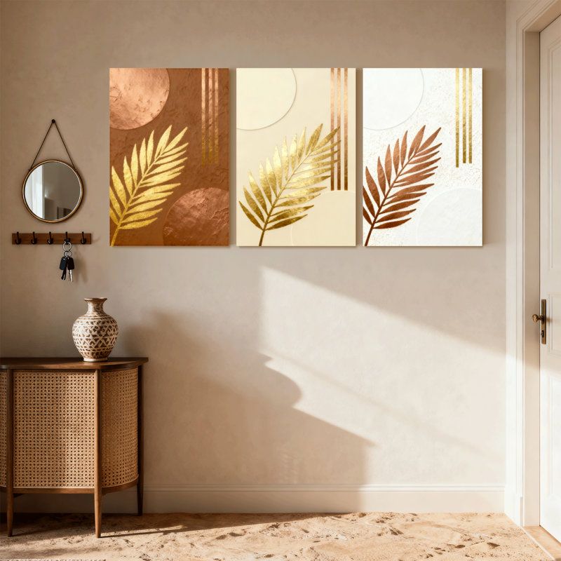 «Contemporary Boho Golden Leaf», ensemble de 3 impressions sur toile, H 18 po x l 36 po