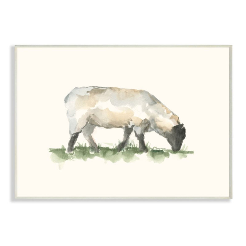 "Broutant un mouton dans l'herbe" par Ethan Harper - reproduction d'art, H 15 po x l 10 po, Plaque murale