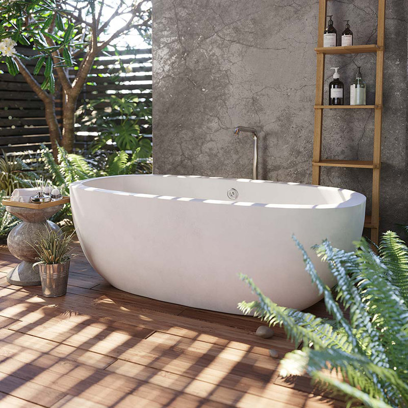 Avalon NativeStone Freestanding Soaking Cement Bathtub, Pearl, 23" H x 36" W x 72" L