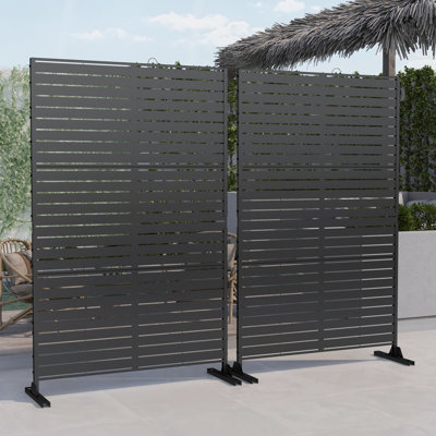 Helary Tall Series 6 ft. H x 4 ft. W  Laser-Cut Metal Privacy Screen With Stripe Pattern Design