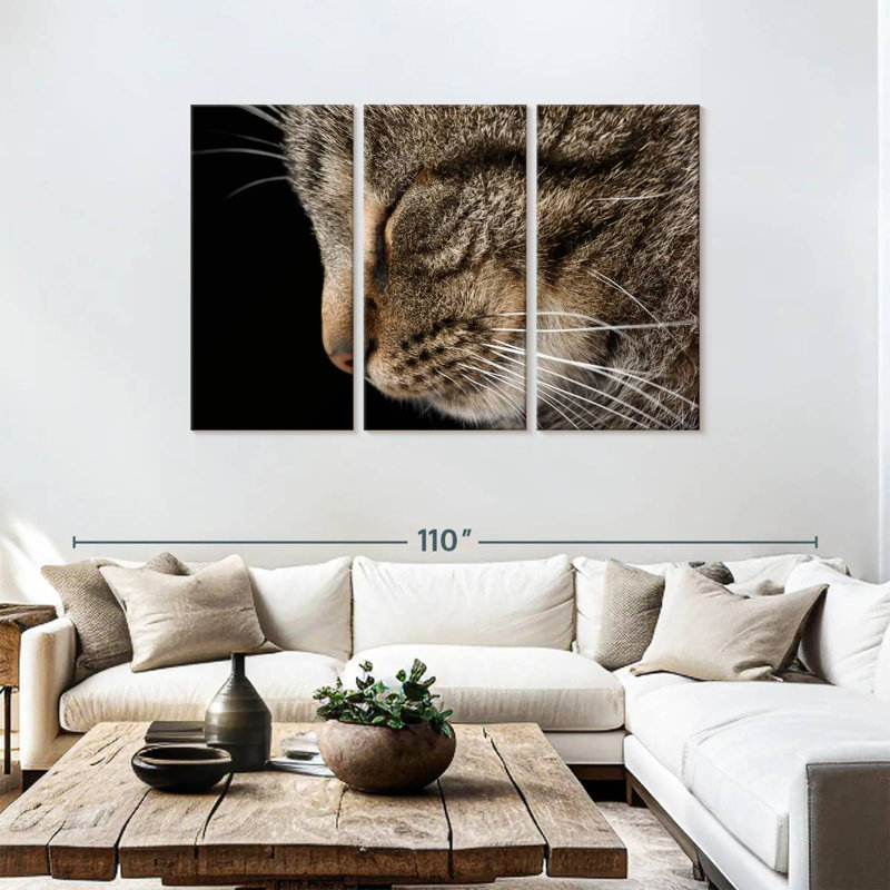 Chat tigré endormi, H 48 po x l 74 po