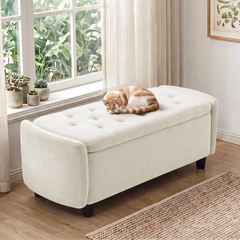 Banc de rangement capitonné 46,5 po Modern, Chenille beige