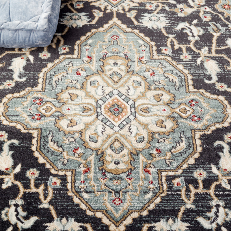 Tapis performance oriental Klose, Carré 9 pi, Teal/Black