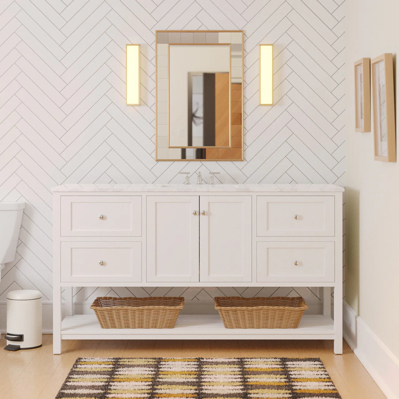 Ensemble de meuble-lavabo simple 60 po Binne, Blanc, Carrara d'ingénierie