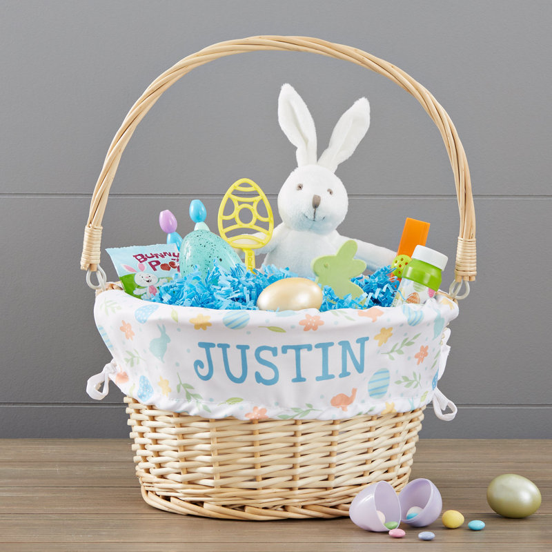 Personalization Mall Colorful Easter Pattern Personalized Easter Basket with Folding Handle, Natural, Yes