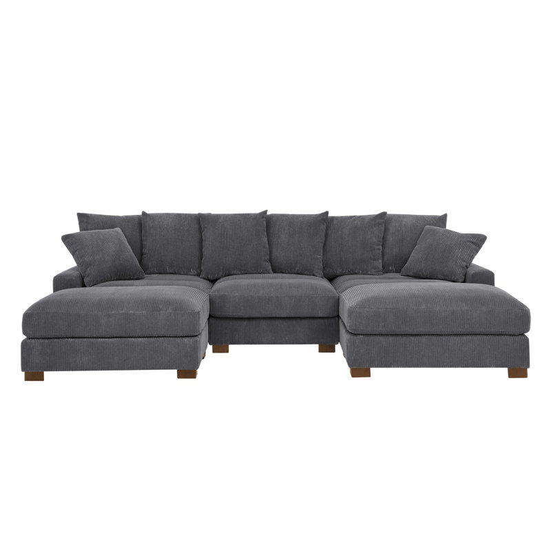 Plather Charcoal Grey Upholstered Sectional Chaise Sofa