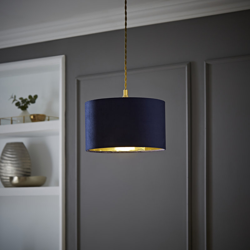 Aidar Linen Blend Drum Lamp Shade ( Slip-On ) in Blue, 15" H x 25" W x 25" D