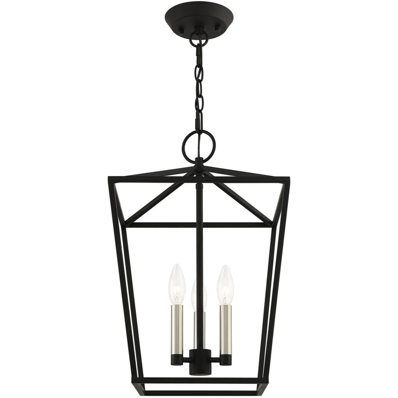12.5 Sq. inch 3-Light Convertible Lantern Pendant with Metal Shade, Black/Brushed Nickel