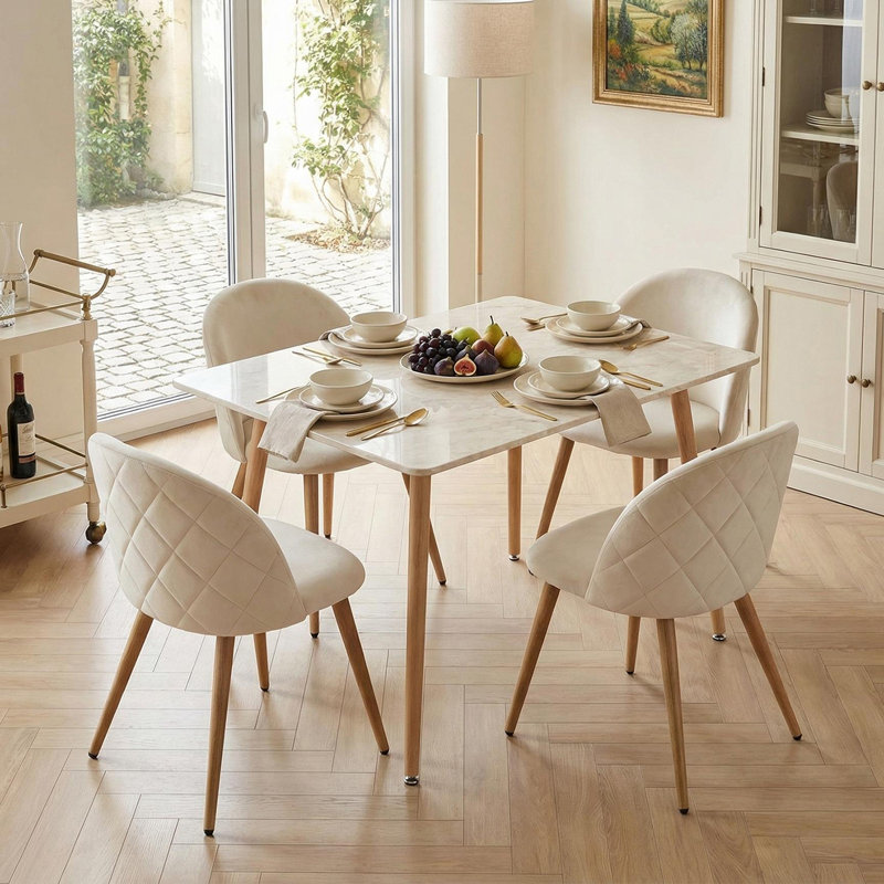 45cm H Upholstered Upholstered Back Side Chair, Beige