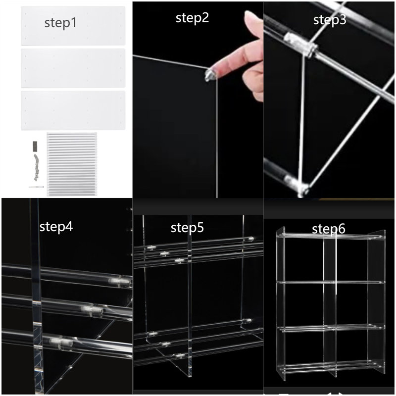 3-Tier Acrylic Bookshelf, Display Storage Organizer
