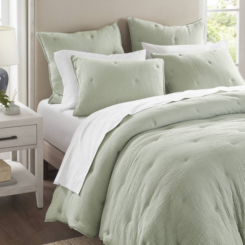 Taie décorative européenne en gaze de coton brodée Breeze, Sauge