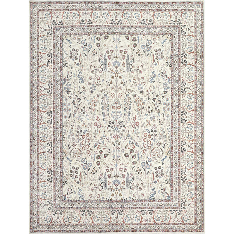 High-Quality Hand-Knotted Beige Area Rug, Rectangle 5' x 8'