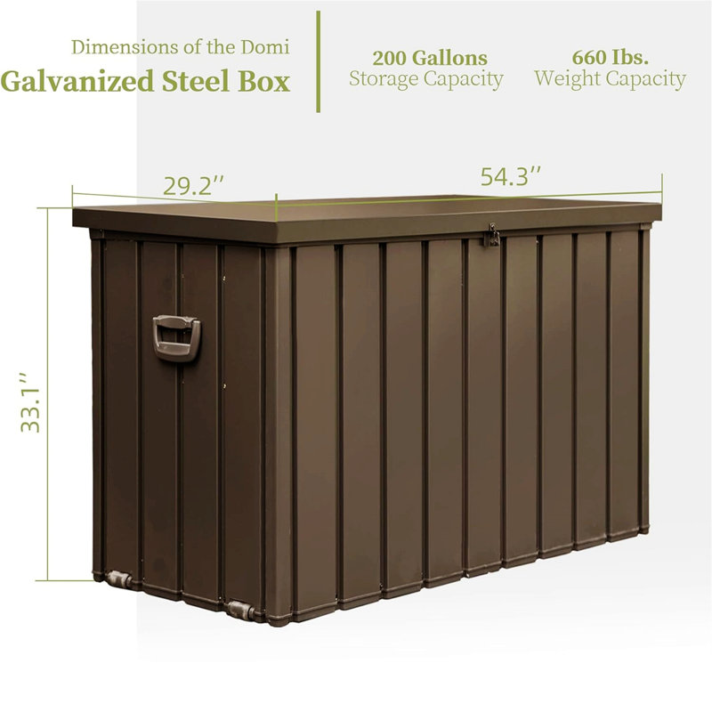Coffre de rangement extérieur pour terrasse - Étanche, verrouillable, rangement de patio en résine toutes saisons avec couvercle hydraulique et roues