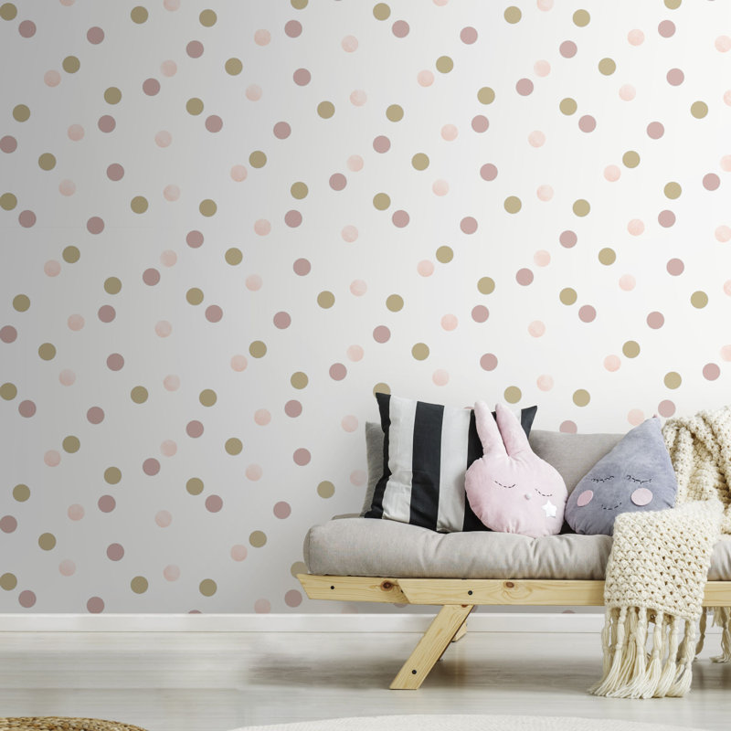 Superfresco Easy Silver Dotty Polka Wallpaper, Pink/Gold