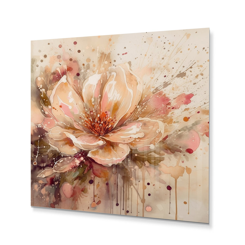 Emotions Of Beige Red Peony Flower I - Floral Peony Metal Wall Décor, H 16 po x l 16 po x P 1 po